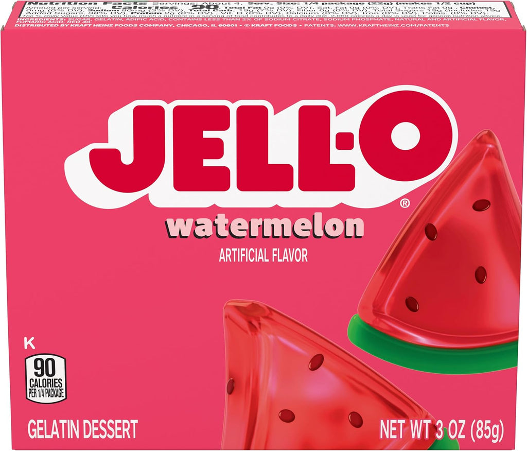 Jell-O Gelatin Dessert Mix, Watermelon, Artificially Flavored, Fat Free, Quick & Easy Dessert, 3 oz (Pack of 3)