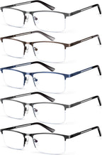 KONHAGO Blue Light Blocking Reading Glasses for Men, Half Frame Metal Readers Spring Hinge Eyeglasses Anti Eyestrain/Glare/UV