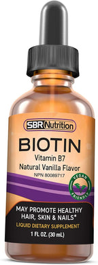SBR Nutrition Biotin Liquid Drops, 5000mcg per Serving (60) 1.0Fl.oz (30ml) Vanilla
