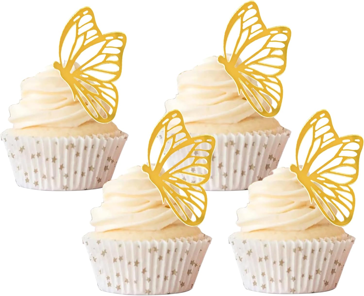 10 Pcs Gold Acrylic Butterflies Cupcake Toppers,Mini Gold Cake Toppers,Suitable For Girl Happy Birthday Cake Decoration Wedding Cake Toppers Party Supplies