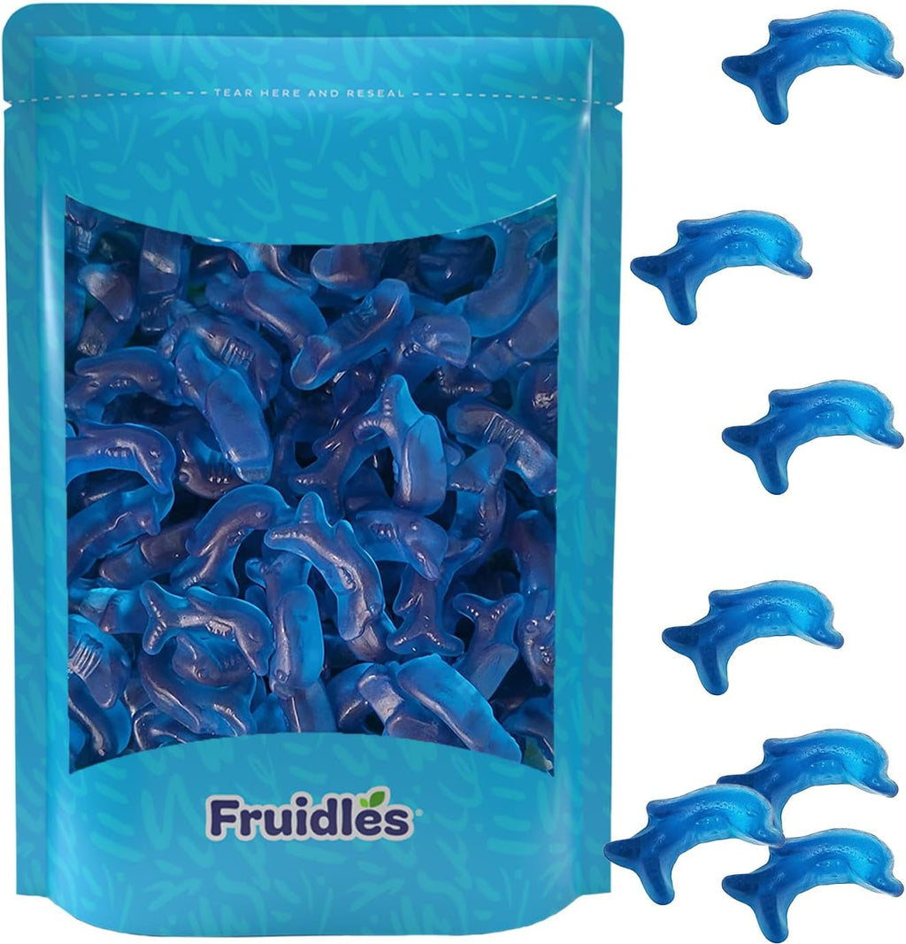 Fruidles Gummy Dolphins, Blue Soft Chewy Gummy Candy, Gluten-Free, Non-GMO (Half-Pound)