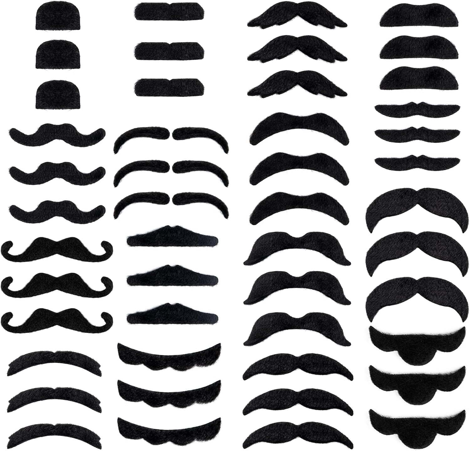 48 Pcs Fake Mustaches, Self Adhesive Fake Beard, Novelty Hairy Beard, Costume Facial Hair for Halloween Party