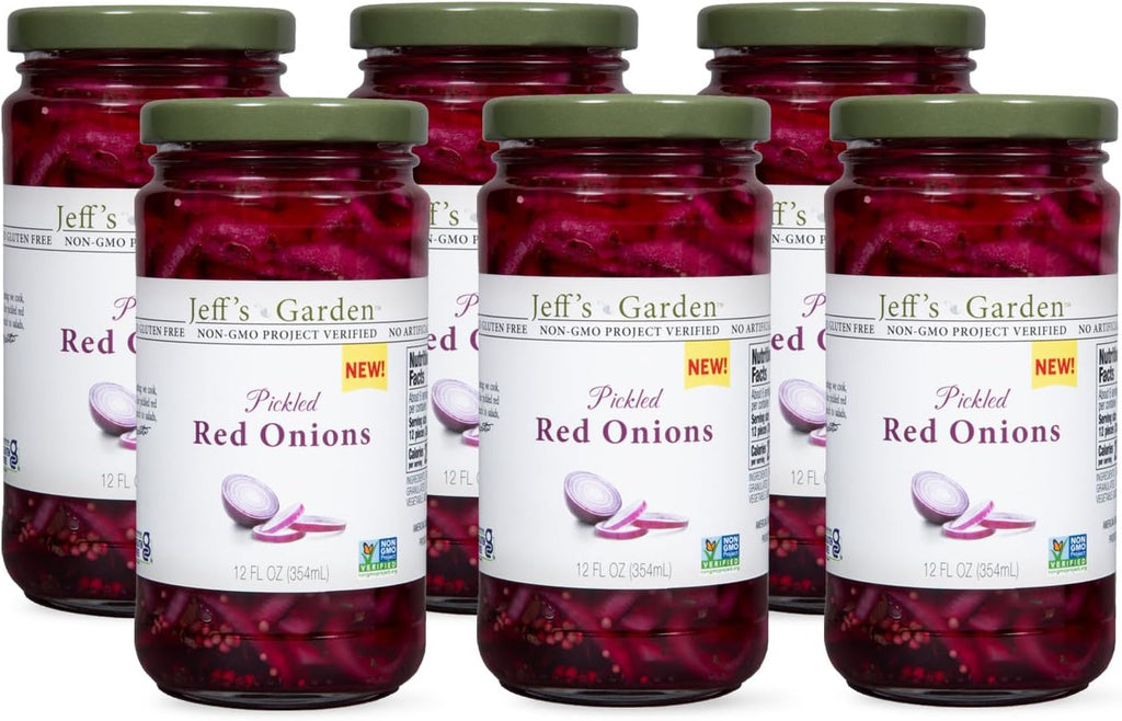 Jeff's Garden Pickled Red Onions | Non-GMO, Gluten Free, Vegan | 12 Fluid Ounce Jar (Pack of 6)