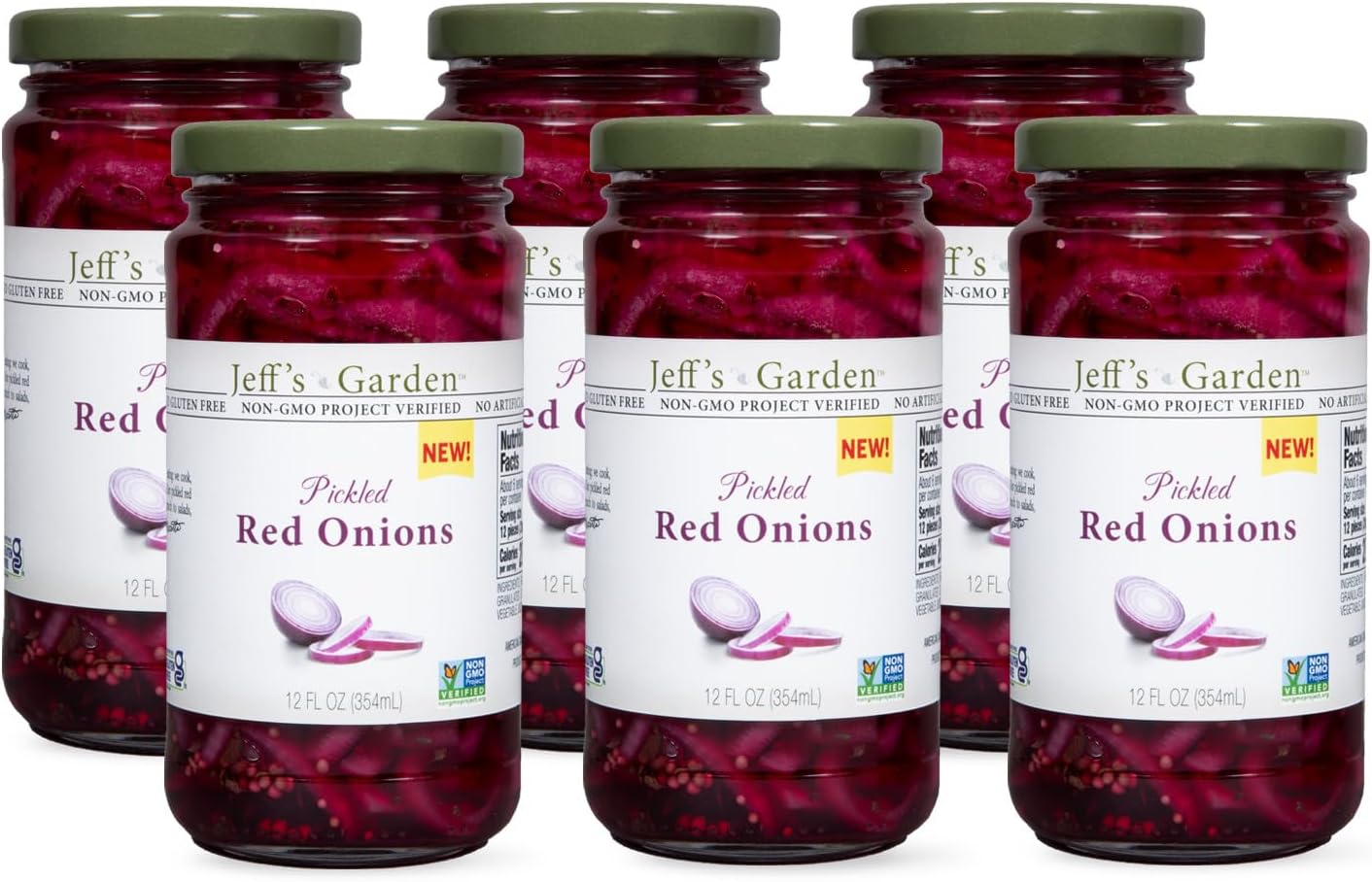 Jeff's Garden Pickled Red Onions | Non-GMO, Gluten Free, Vegan | 12 Fluid Ounce Jar (Pack of 6)