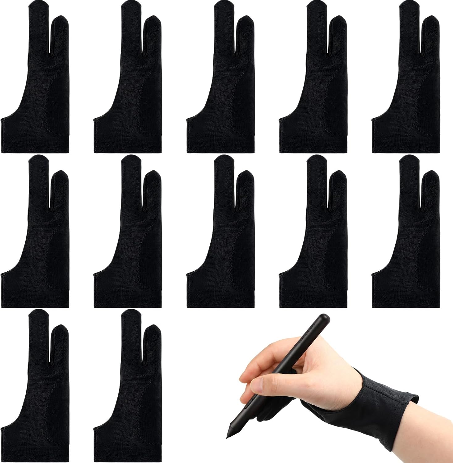 Silipull 12 Pcs Drawing Glove Artist Glove for Drawing Tablet Two Fingers for Left Right Hand Digital Art Stylus for Paper Sketching,Monitor Painting