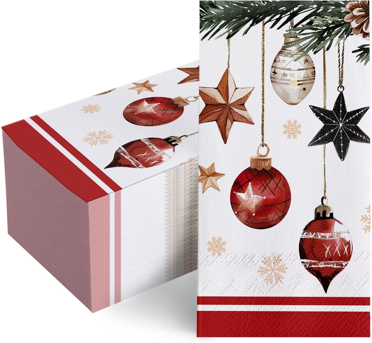 100 PCS Christmas Balls Disposable Paper Napkins, Xmas Pine Cone Needle Bathroom Hand Towels Decorative Dinner Guest Napkin, Winter Holiday Snowflake Kitchen Dinning Table Party Decor 8 x 4 In
