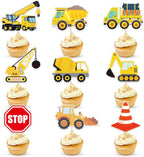 45 PCS Construction Cupcake Toppers Dump Truck Excavator Tractor Stop Sign Part Cake Toppers for Construction Theme Kids Birthday Decorations Baby Shower Birthday Sign Decor Party Decor Party Supplies