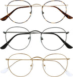 OPULIZE SOL Reading Glasses with Blue Light Blocking for Women and Men, Round Metal Frame, Spring Hinges, Computer Gaming Glasses, Brown Tortoiseshelll,Gunmetal Grey,Gold +0 (Pack of 3)