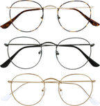 OPULIZE SOL Reading Glasses with Blue Light Blocking for Women and Men, Round Metal Frame, Spring Hinges, Computer Gaming Glasses, Brown Tortoiseshelll,Gunmetal Grey,Gold +3 (Pack of 3)