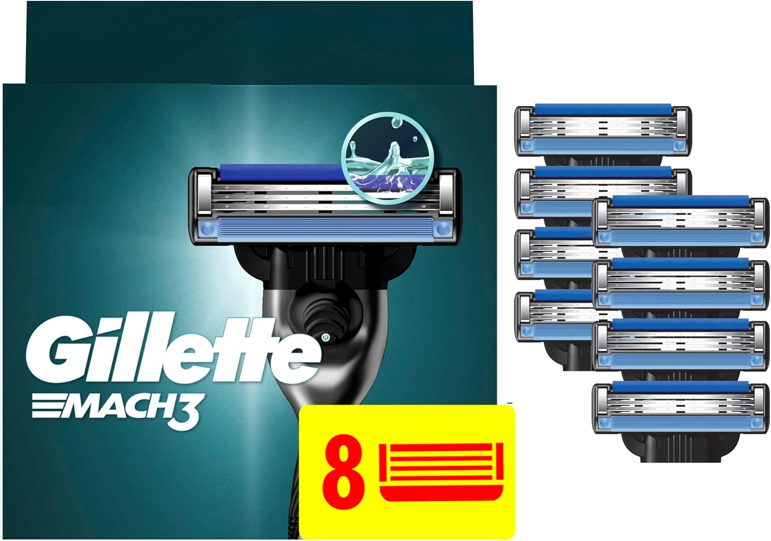 Gillette Mach3 Razor Refills for Men, 8 Razor Blade Refills