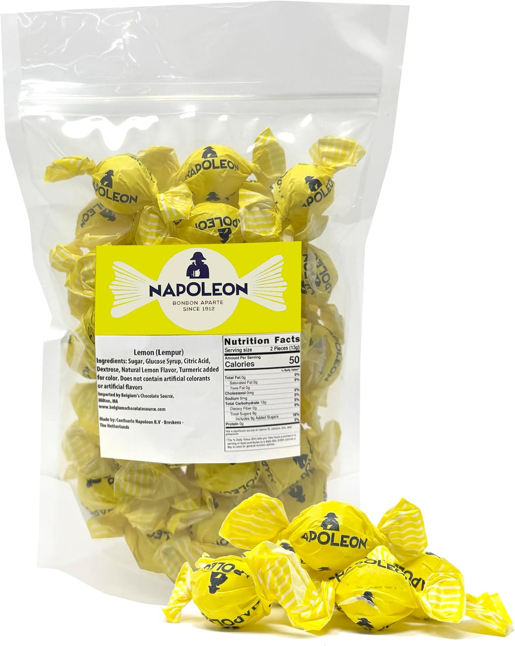 Napoleon Sour Lemon Balls Individually Wrapped Hard Candy Sour Bon Bons Gluten Free, Dye-Free Candy 10 Ounces