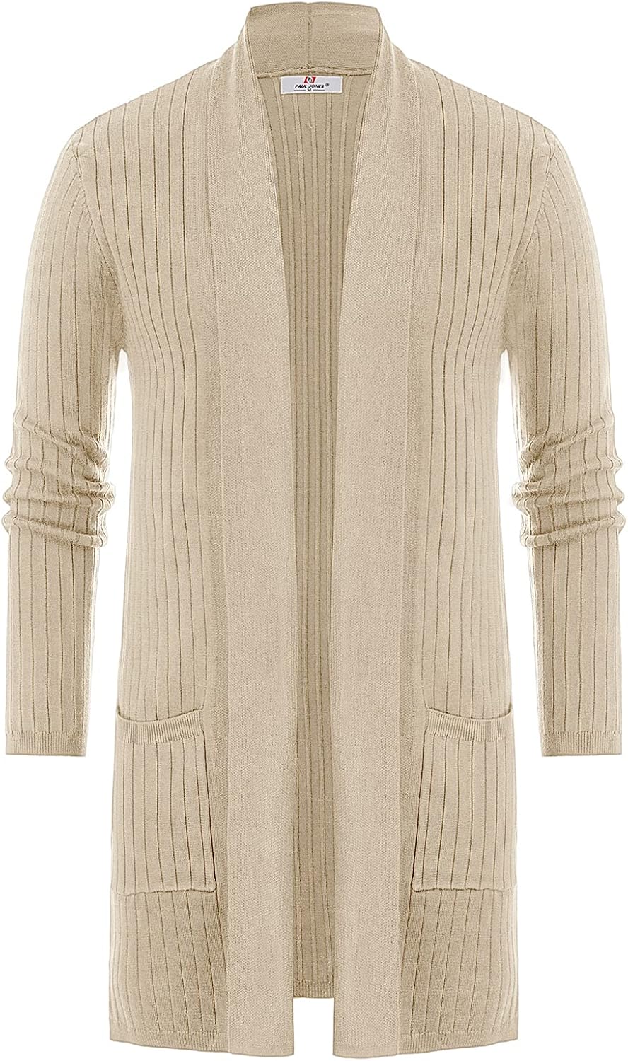PJ PUAL JONES Men's Shawl Collar Open Front Long Cardigan Ribbed Knit Sweater with Pockets
