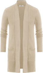 PJ PUAL JONES Men's Shawl Collar Open Front Long Cardigan Ribbed Knit Sweater with Pockets