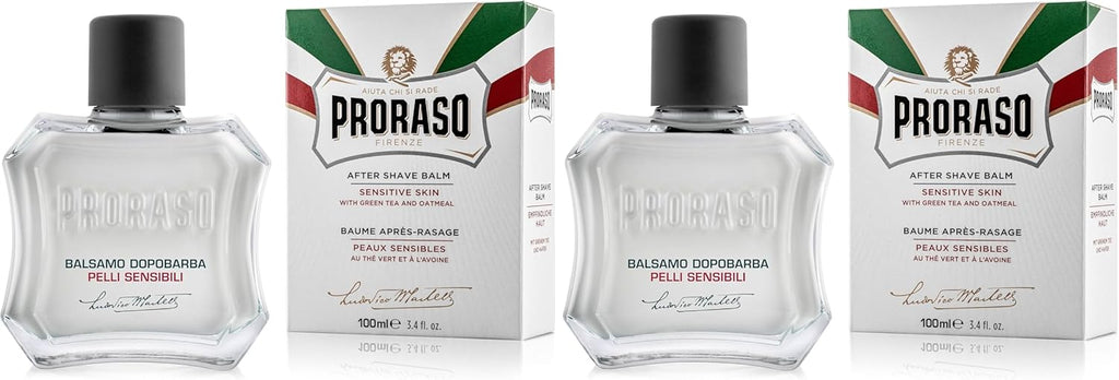 Proraso After Shave Balm - Oatmeal & Green Tea - Nourishing & Gentle Formula After Shave Cream for Sensitive Skin - Premium Italian Shaving for Men - 3.4oz,(Pack of 2)