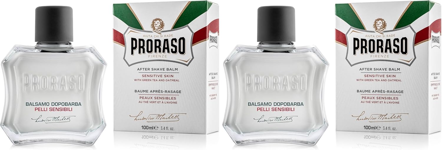 Proraso After Shave Balm - Oatmeal & Green Tea - Nourishing & Gentle Formula After Shave Cream for Sensitive Skin - Premium Italian Shaving for Men - 3.4oz,(Pack of 2)