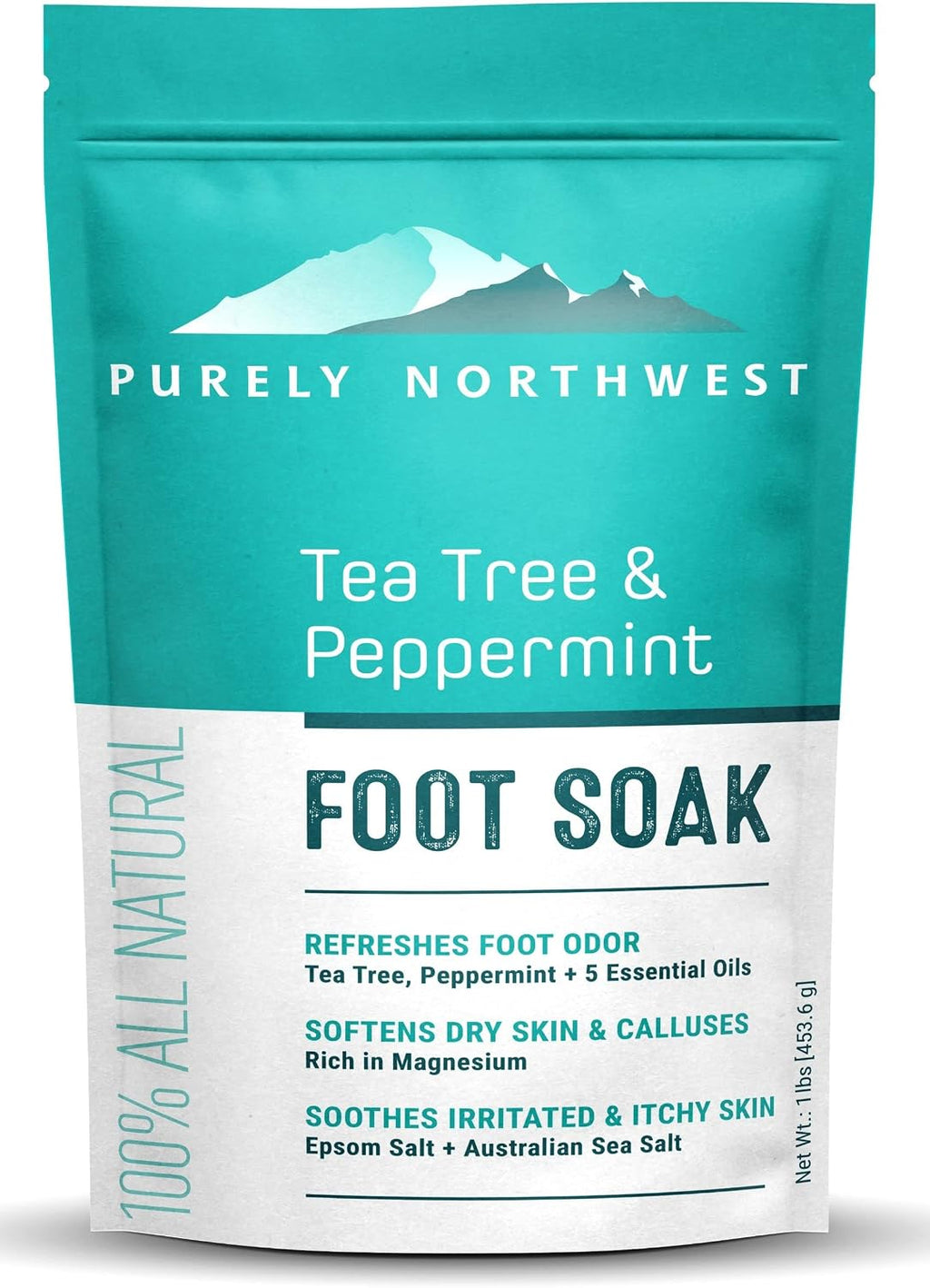 Purely Northwest-Tea Tree, Peppermint, MSM & Epsom Salt Foot Soak-for Stubborn Foot Odor, Burning & Itching associated with Athletes Foot- Softens Dry Skin & Calloused Heels-1 Pound