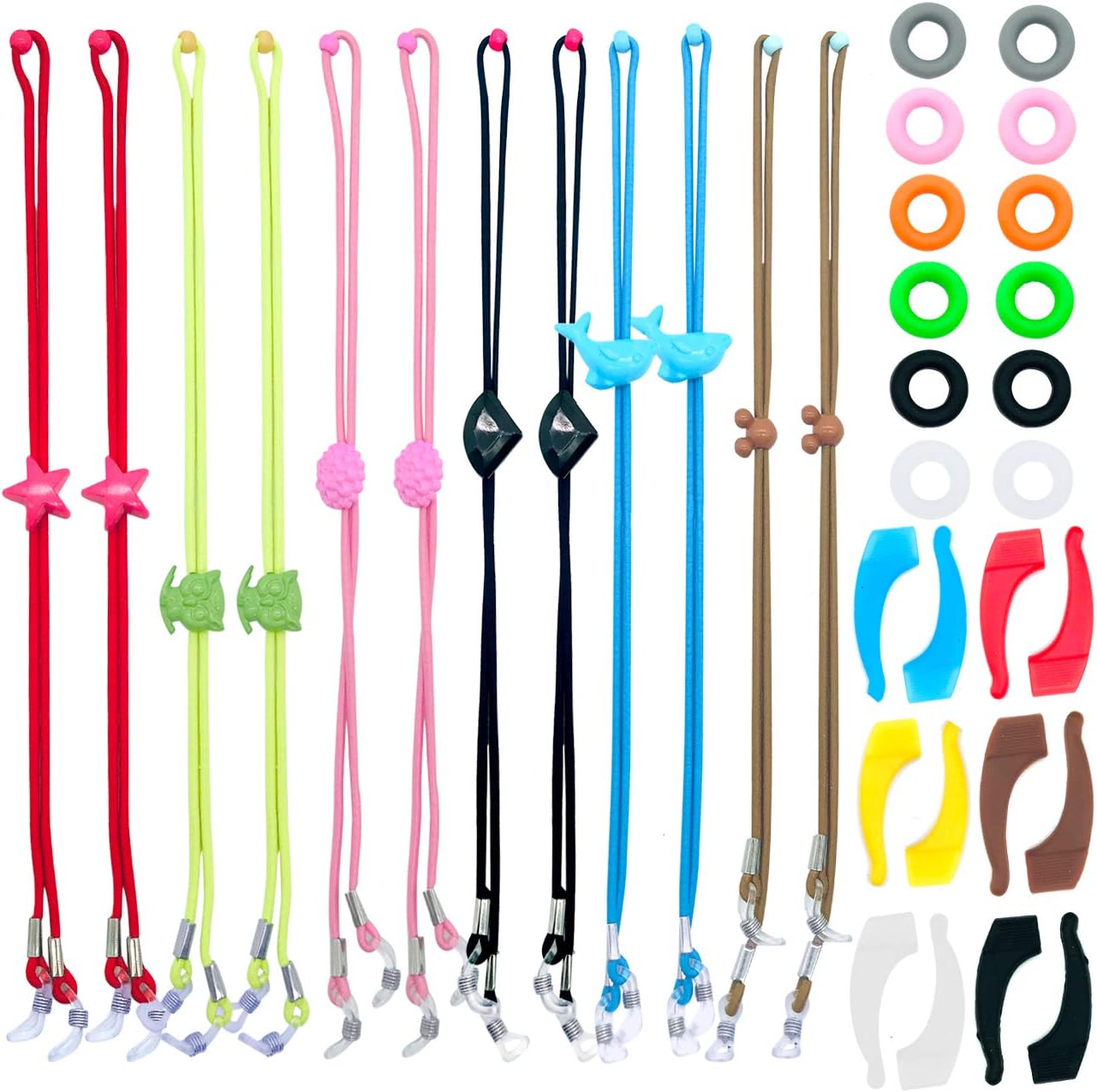 ACKLLR 12 Pieces Kids Eye Glasses Strap,with 12 Pair Silicone Ear Grip Holder,Adjustable Anti-slip Eyeglass Retainer Hooks for Sports Sunglasses Boys Girls
