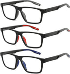 Sports Style Reading Glasses for Men - 3 pack Classic Square TR Frame Lightweight Readers with Spring Hinge