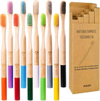 Bamboo Toothbrushes Medium Hard Bristles for Adults 10 Pack, Wooden Toothbrush Family Set Natural Organic Tooth Brush Multi-Color