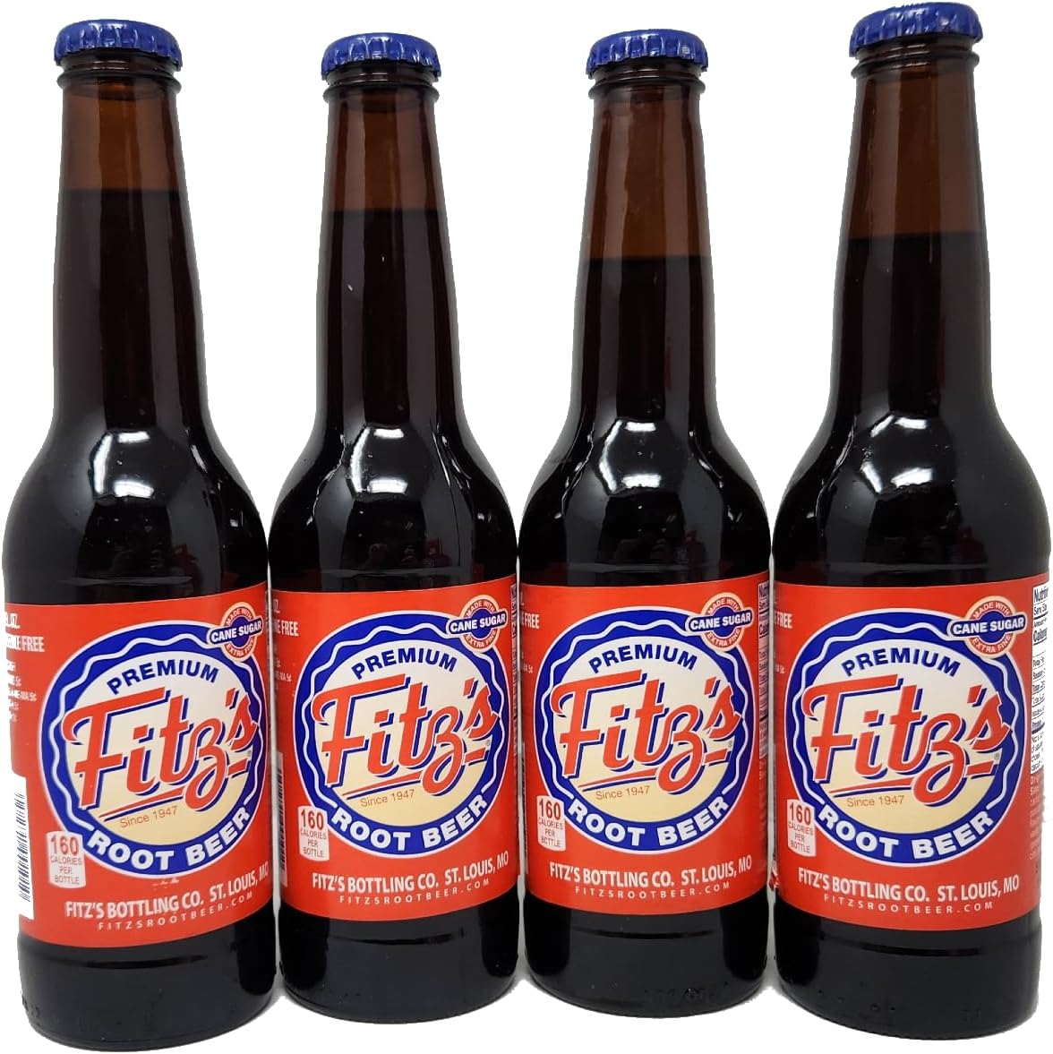 Premium Fitz's Soda Pop 12oz Glass Bottle Pack of 4 Soft Drink Fitz Fitzs (Regular Rootbeer Root Beer)