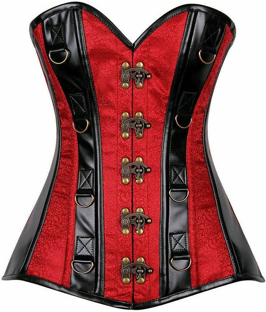 Daisy Corsets Top Drawer Brocade & Faux Leather Steel Boned Corset Underwear