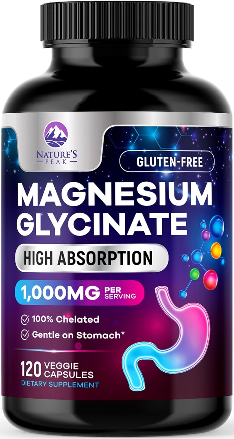 Magnesium Glycinate 1000mg Per Serving Capsules - Pure & Chelated for Max Absorption - Supports Muscle, Nerve & Heart Health, Sleep Support - Magnesium Supplement for Whole Body Support - 120 Capsules