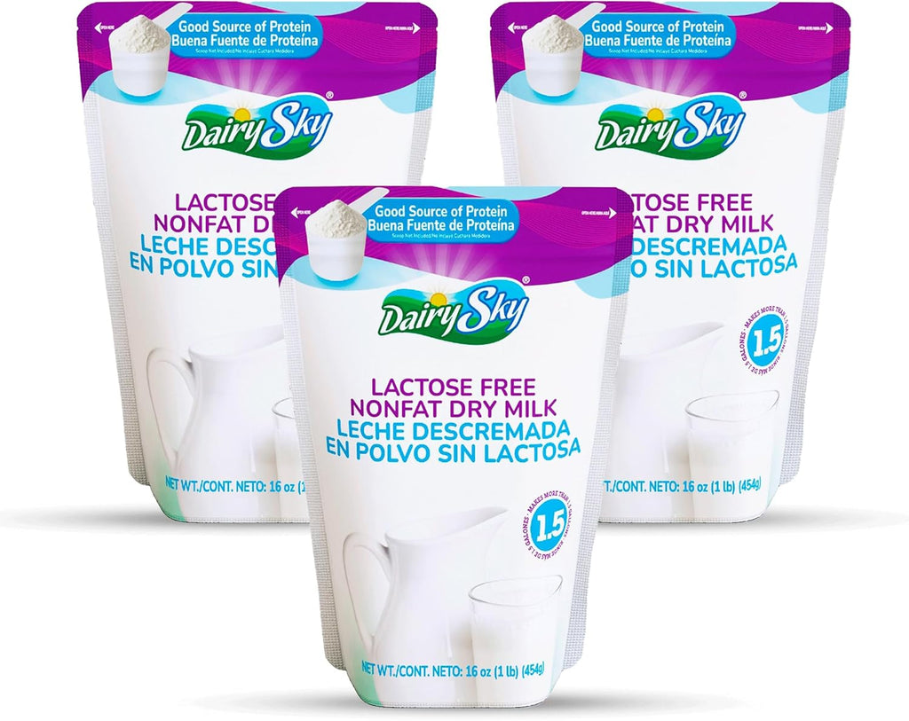 DairySky Lactose Free Milk Powder 16 Oz - Non GMO Fat Free Powdered Milk for Baking & Coffee, Kosher with Protein & Calcium, Great Substitute for Liquid Milk, RBST Hormone Free - 3 Pack