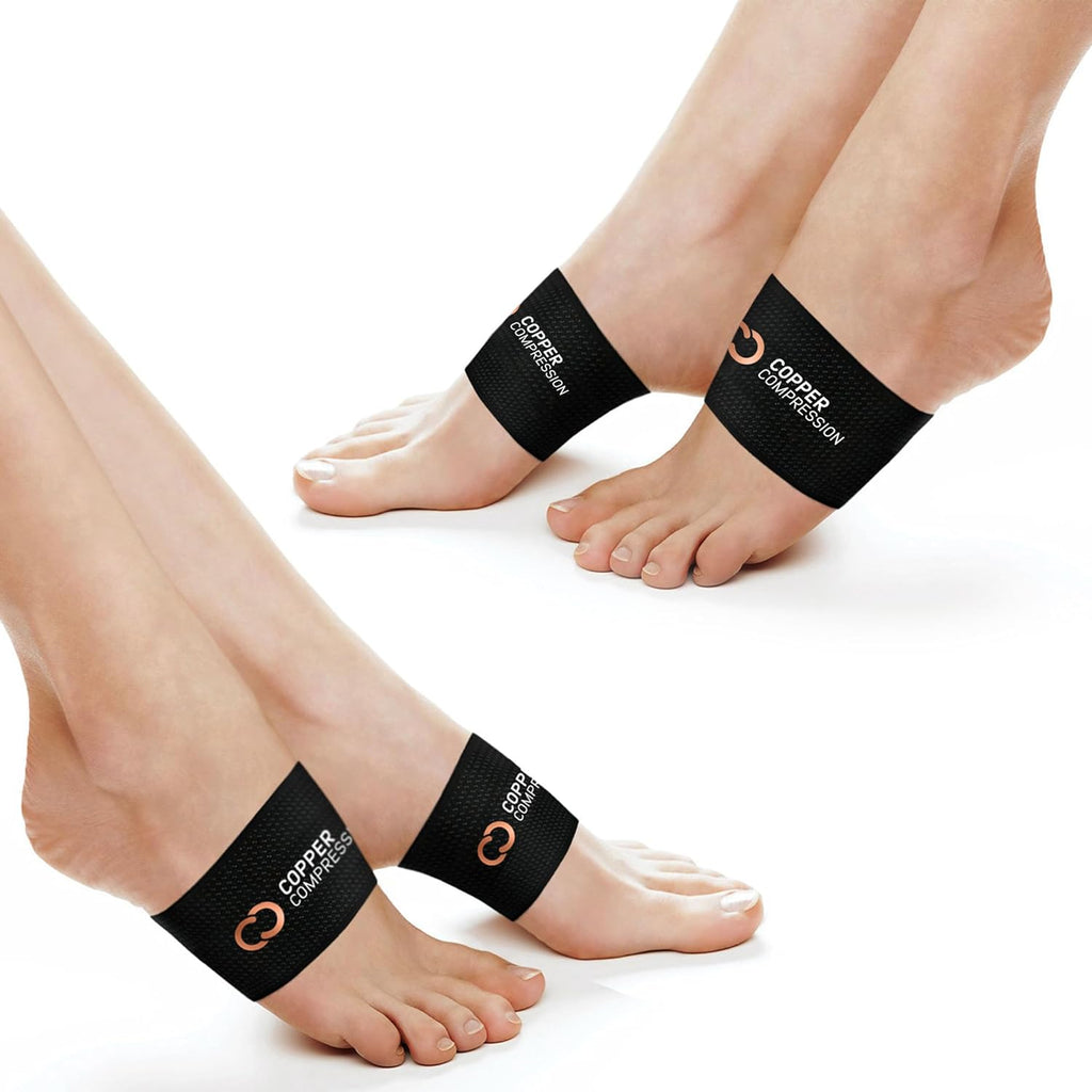 Copper Compression Arch Support - 4 Plantar Fasciitis Braces/Sleeves. Foot Care, Heel Spurs, Feet Pain Relief, Flat & Fallen Arches, High Arch