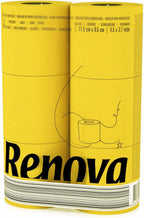 Renova Yellow Toilet Paper 3-Ply -Ideal for Decorating Your Home or Office - Pack of 6 Compact Rolls- 140 Sheets - Eco-label Certified - Dermatologically Tested - Septic Safe - Sustainable & Soft