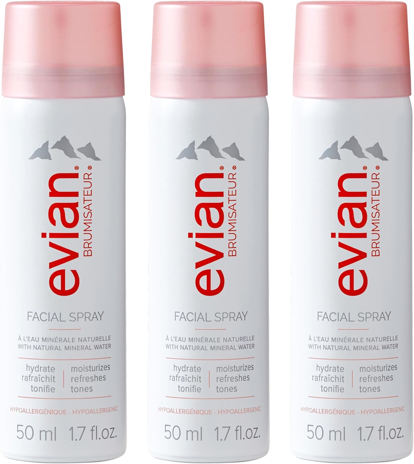 Evian Facial Spray 1.7 oz - Hydrating Mineral Water Mist for Face & Skin - Refreshes Makeup and Tones Skin - TSA-Approved Mini Facial Spray Set for Daily Skincare Hydration