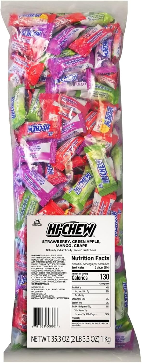 HI-CHEW Assorted Bulk Easter Candy Bag, Green Apple Strawberry Mango Grape, Soft & Chewy Candy 2.2lb - 185+ Pieces Individually Wrapped - Made with Immensely Juicy Fruity Flavors