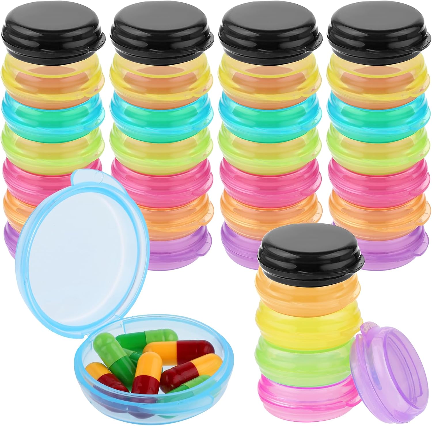 35 Pcs Mini Pill Organizer Portable Travel Pill Box Small Plastic Storage Containers Cute Pill Container Holder Round Pill Case Earplug Case Medicine Dispenser for Pocket Purse