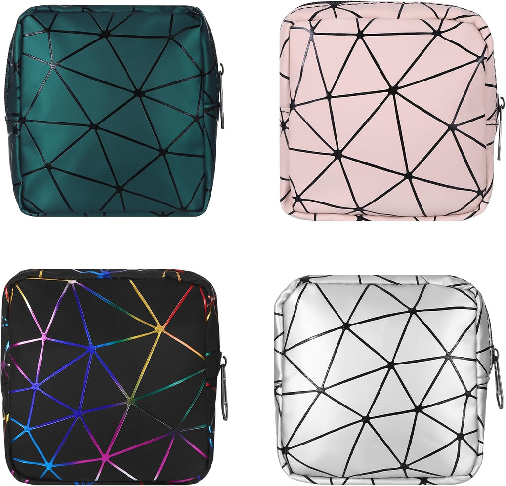 4Pcs Sanitary Napkin Storage Bag, Portable Period Bag for Teen Girls Woman, Pad Pouch Tampon for Purse, Reusable Zipper Period Pouches for Teen School Office Travel Feminine Care Organizer, Diamond