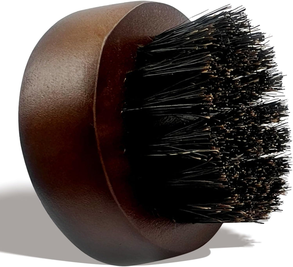 Men's Beard Brush, Small Round Wooden Handle, Sophisticated Boar Bristles
