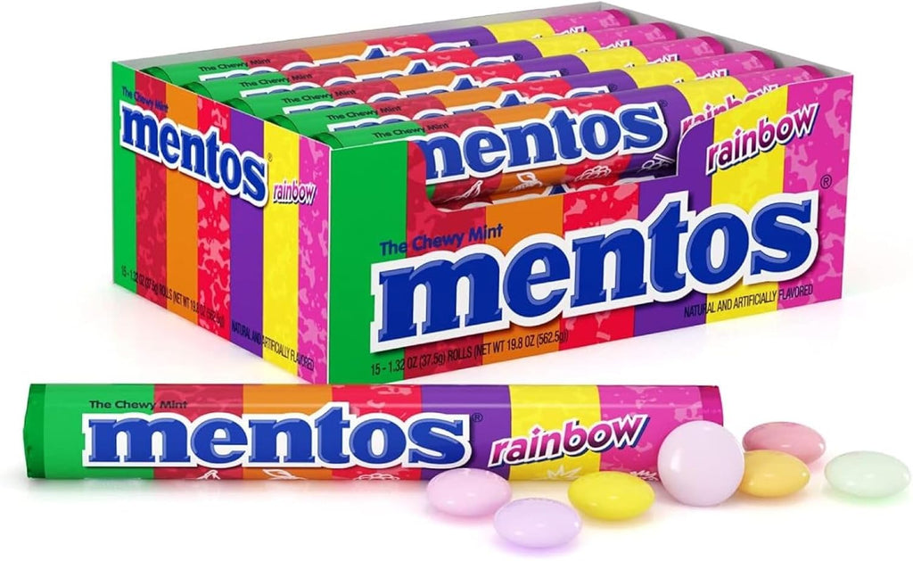 Mentos Chewy Mint Candy Roll, Rainbow Mint Candies, 14 Pieces Per Roll, 15 Count Party Pack