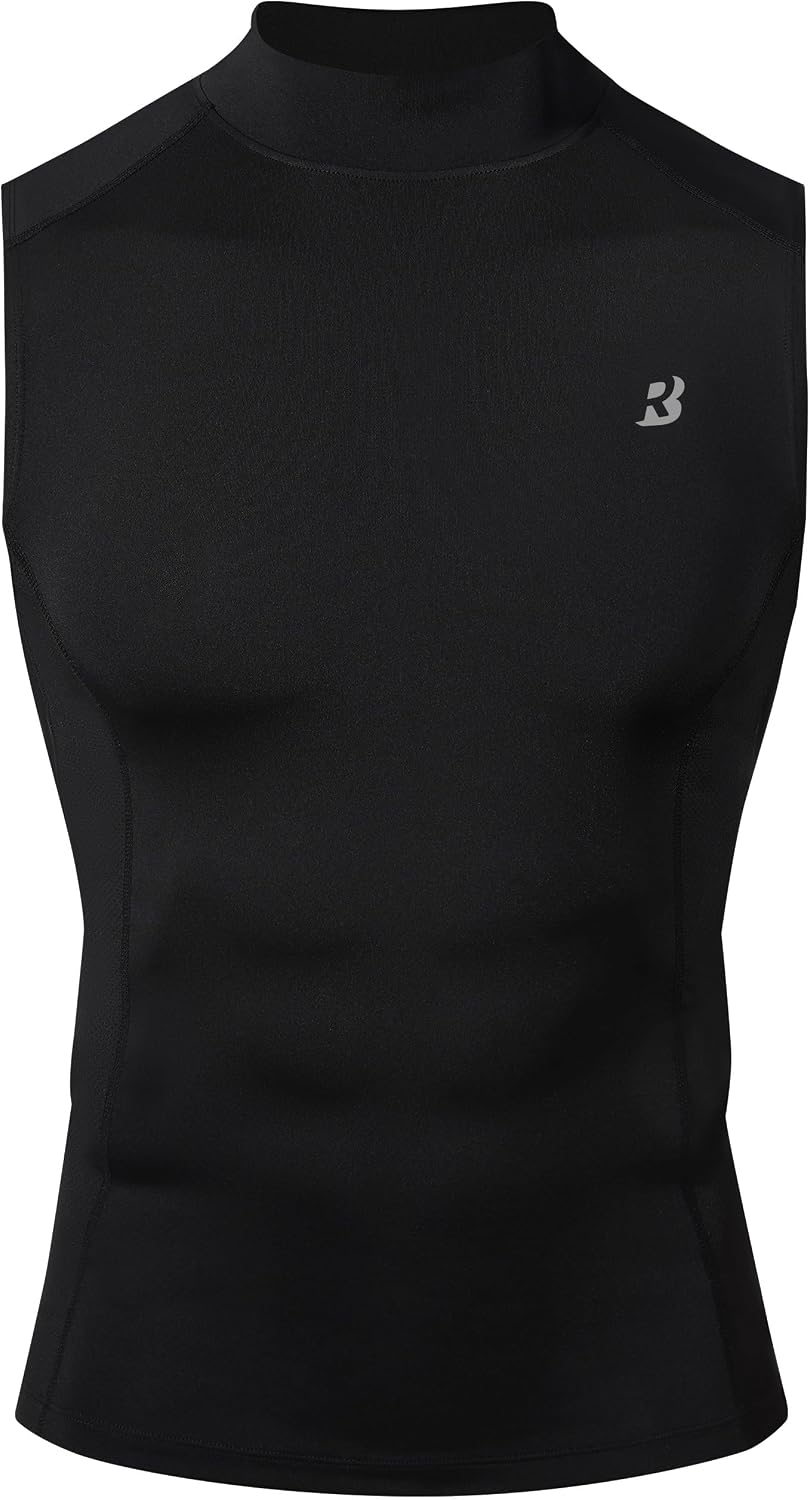 Roadbox Men's Compression Tank Top, Mock Turtleneck Sleeveless Shirt, Fitted Athletic Base Layer for Gym Workout