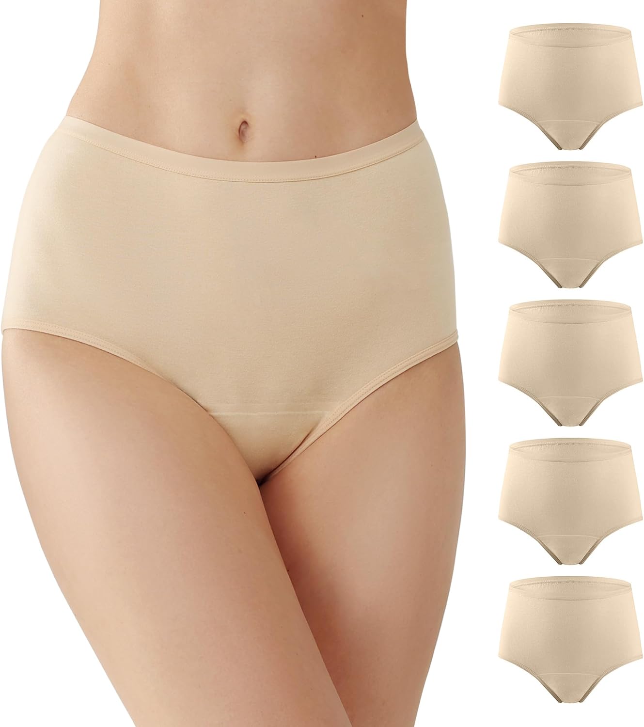 Battewa Washable Absorbency Incontinence Regular Underwear for Women, Reusable Leak Proof Protection Panties for Bladder Leakage(5Beige, Medium, 5 Pack)