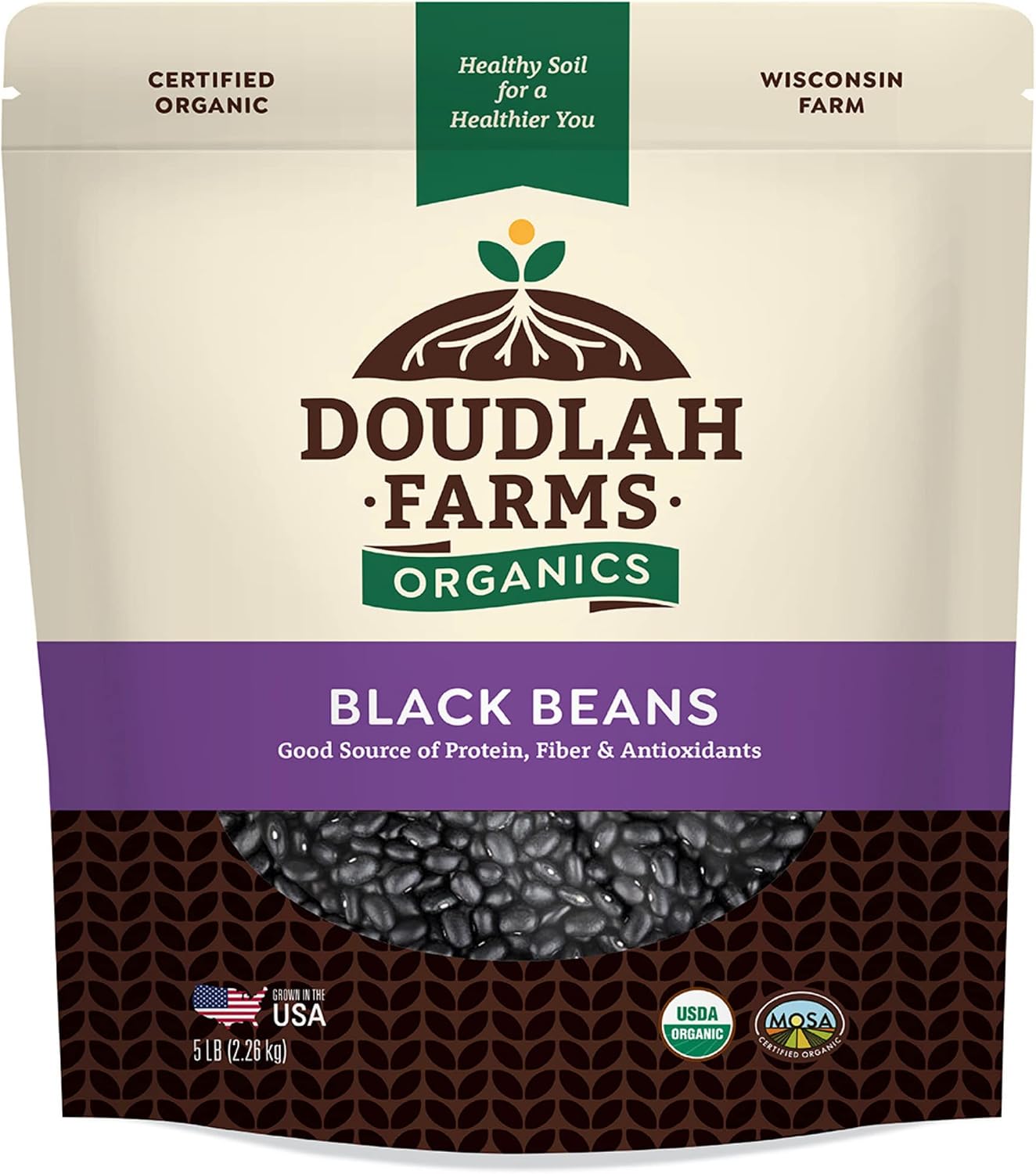 Organic Dried Black Beans 5 lb, Unsalted, Low-Sodium, Non-GMO, Farmed From Regenerative Soil, Tested Clean Certified – Rich in Fiber & Protein – Perfect for Soups, Burritos, Salads & Chili by Doudlah Farms