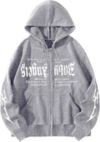 Men's Gothic Printed Hoodies Casual Long Sleeve Zip Up Hoodie Y2K Long Sleeve Sweatshirts