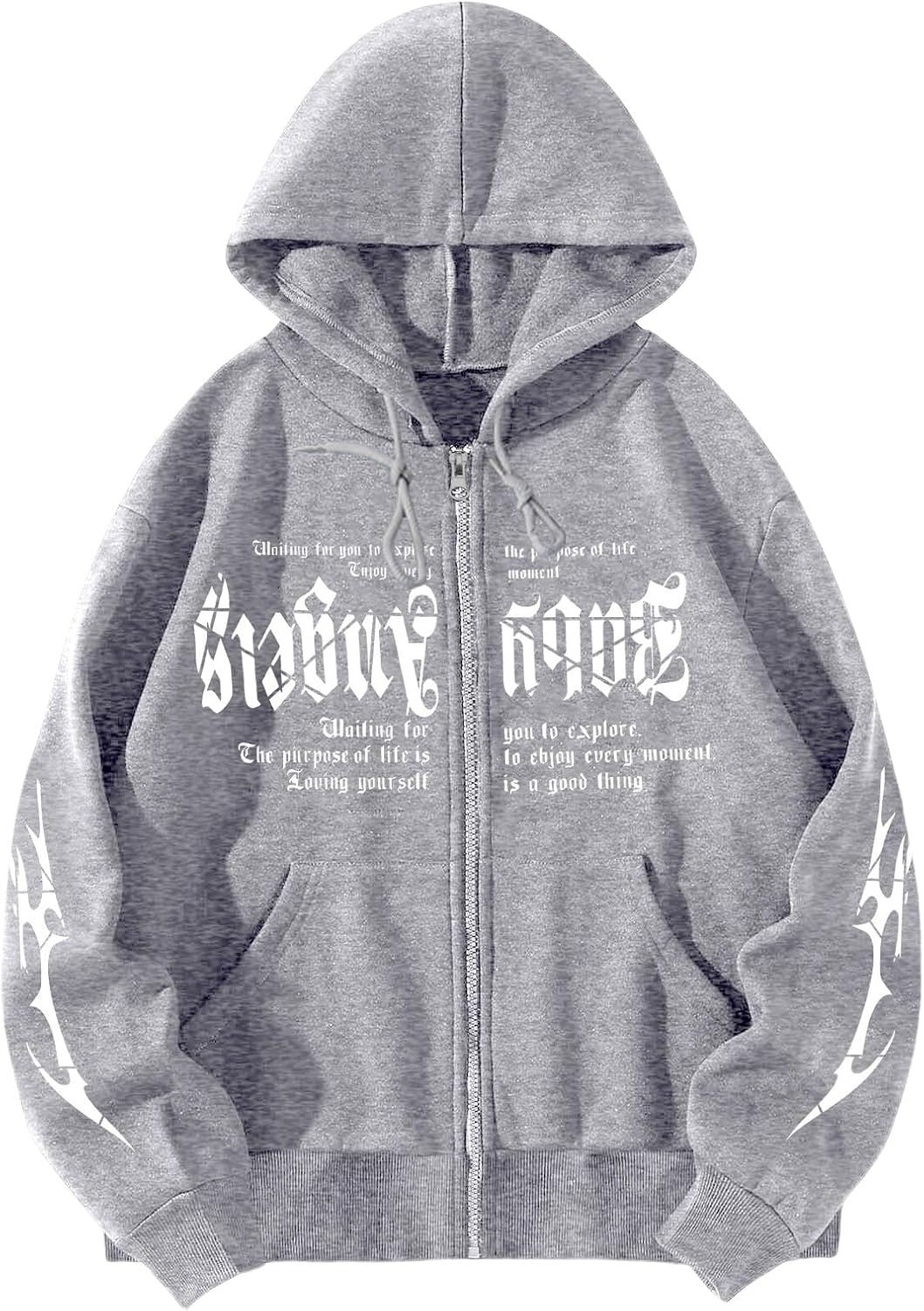 Men's Gothic Printed Hoodies Casual Long Sleeve Zip Up Hoodie Y2K Long Sleeve Sweatshirts
