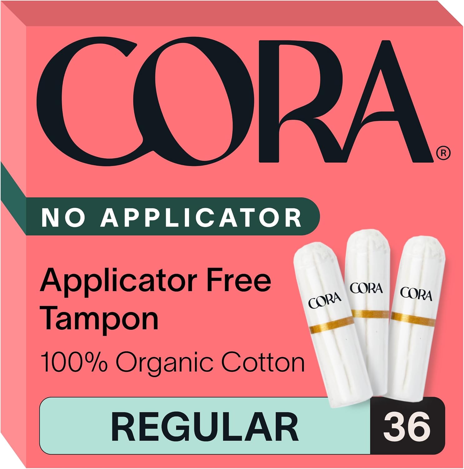 Cora Organic Cotton Non-Applicator Tampons (36 Regular Non-Applicator Tampons)