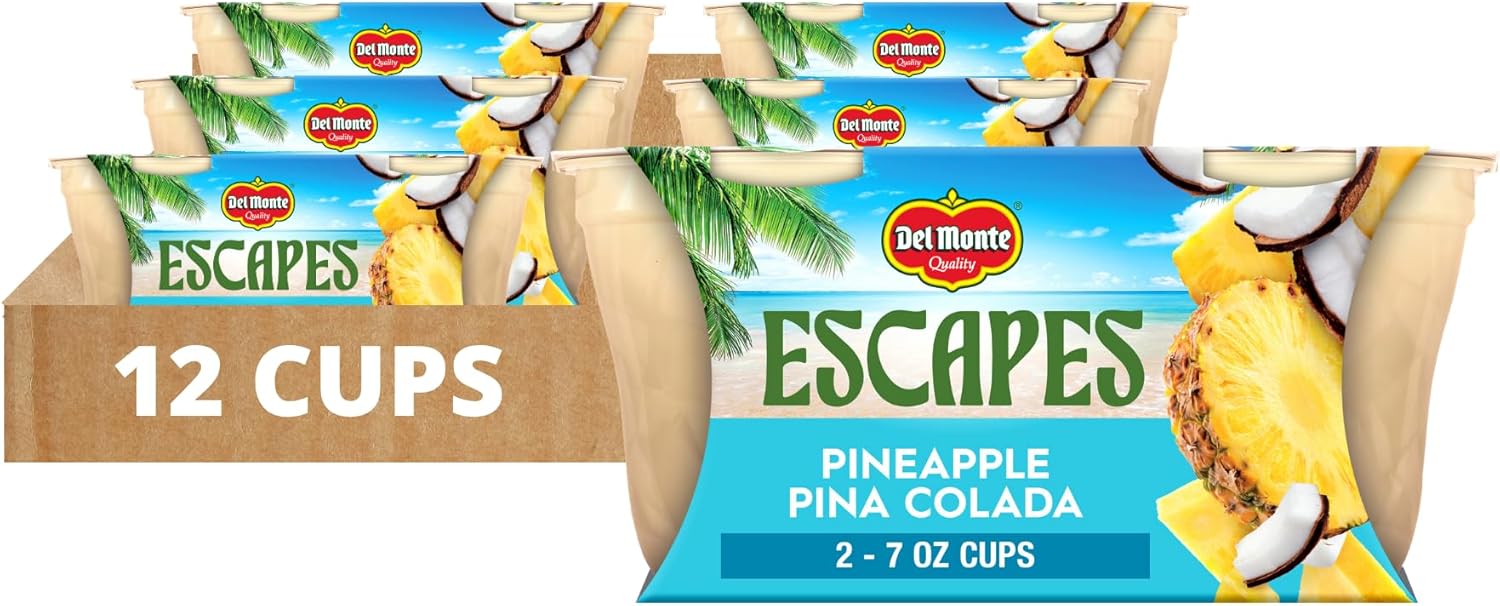 Del Monte Escapes Pineapple Pina Colada, 7 oz Cups, Pack of 6 (12 Cups)