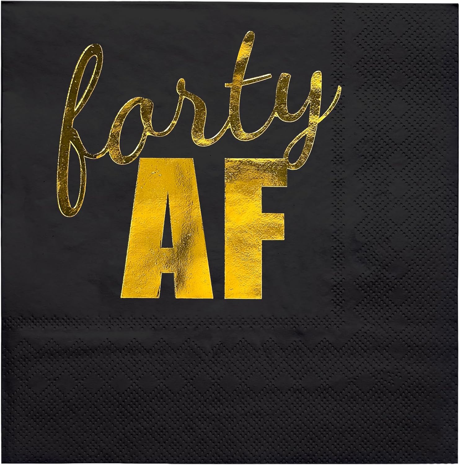WRAPAHOLIC 25Pcs 40th Birthday Cocktail Napkins - 3-Ply Black Gold Foil Forty AF Lettering Disposable Paper Napkins for Birthday Party Tableware Party Supplies - 5 x 5 In