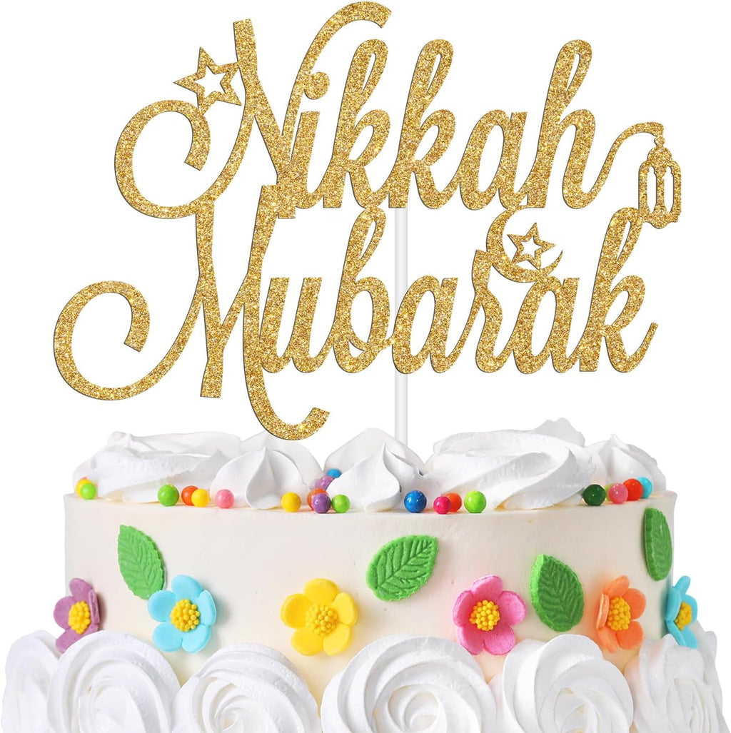 Nikkah Mubarak Cake Topper, Eid Mubarak, Urdu Nikkah, Glittery Desi Wedding/Engagement/Dulhan/Shaadi Party Decorations