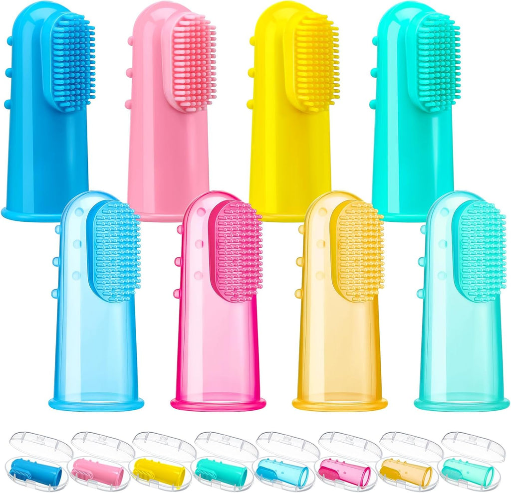 Zopeal 8 Sets Baby Finger Toothbrush Infant Toddler Training Teething Newborns Soft Silicone with 8 Boxes for Oral Habit Teething Tongue Cleaning Massaging Travel Gift Brush 0-6 and 6-12 Months