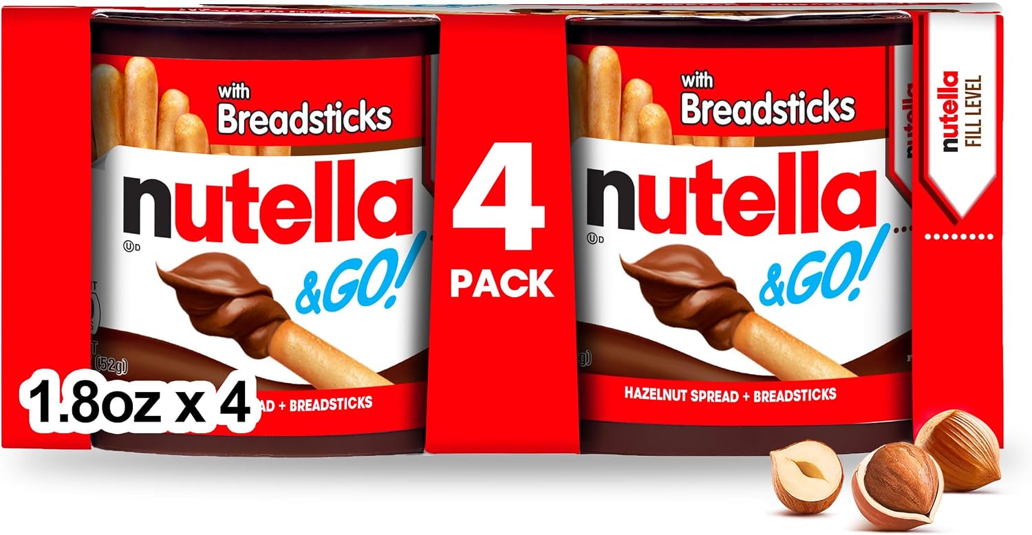 Nutella & GO! 4 Pack, Hazelnut and Cocoa Spread with Breadsticks, Snack Cups, 1.9 oz Each
