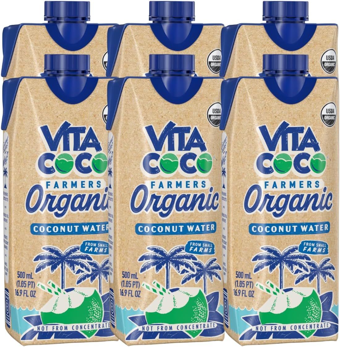Coconut Water for Vita Coco Farmers Organic Coconut Water 16.9 oz, Pack of 6