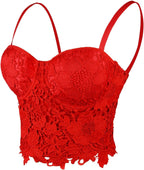 ELLACCI Women's Floral Lace Bustier Crop Top Gothic Corset Bra Tops Red