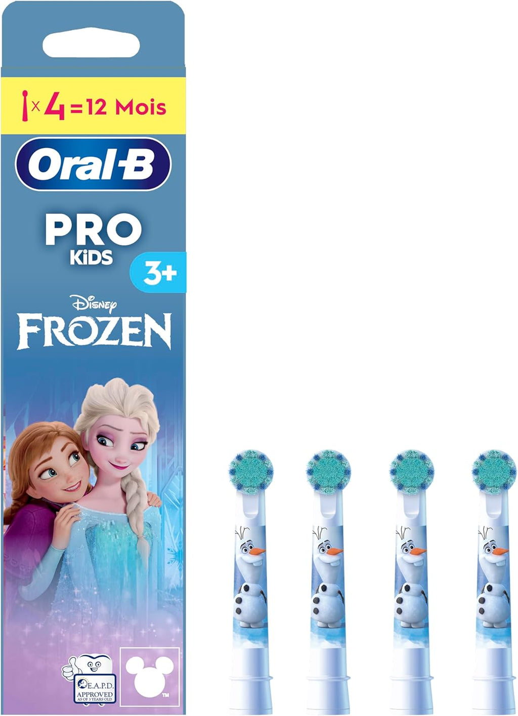 Oral-B Pro Kids Electric Toothbrush Head, with Disney Frozen Characters, Extra Soft Bristles, for Ages 3+, Pack of 4 Toothbrush Heads, White