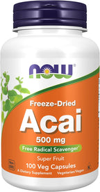 NOW Foods Supplements, Acai 500 mg, Freeze-Dried Super Fruit with Polyphenols, Ellagic Acid, Rutin, Anthocyanins and Catechins, 100 Veg Capsules